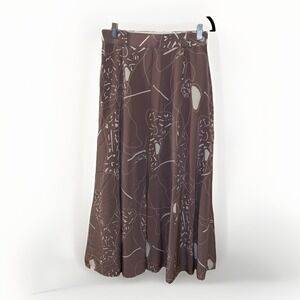 Jaeger Tan A-Line Midi Skirt Abstract Print Size Uk12/us8 Made in Great Britain